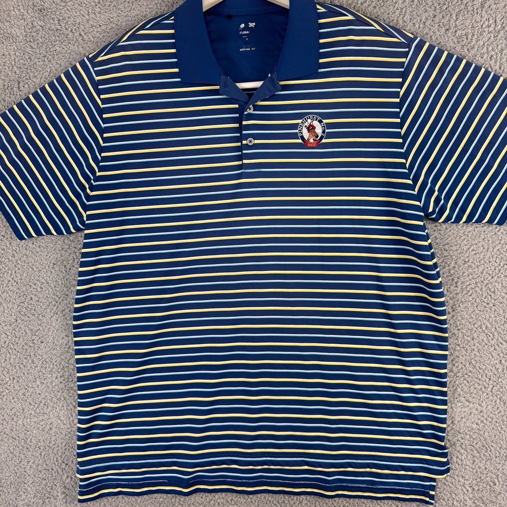 Pinehurst No. 2 Shirt Mens XL Blue Yellow Stripe Golf Polo Adidas Climalite 1907